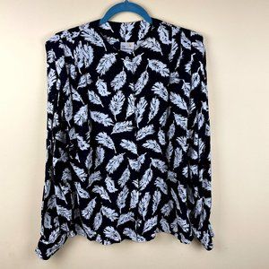 VTG Liz Claiborne 100% Silk Feather Print Blouse 8